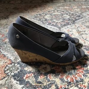 6.5 blue peep toe wedge heels